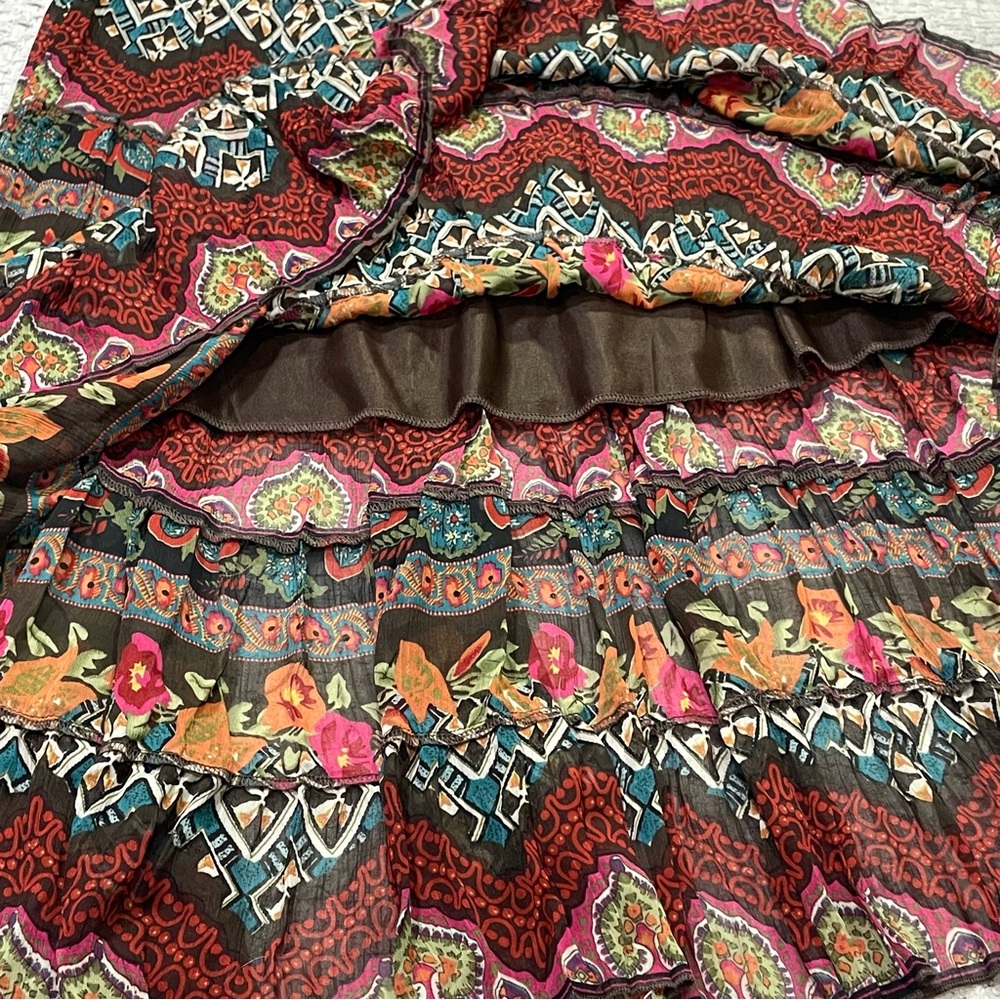 Silky Floral Multi Design Western Boho Pull on Full Skirt Fall Colors Size Small - Picture 5 of 11